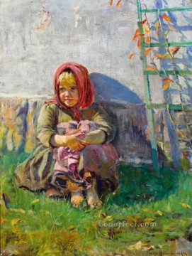 Nikolay Petrovich Bogdanov Belsky Painting - Niña en un jardín Nikolay Bogdanov Belsky